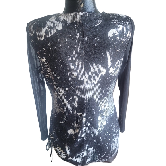 Champagne By Le Grenier Black and White Patterned Long Sleeve Top M - Picture 5 of 6